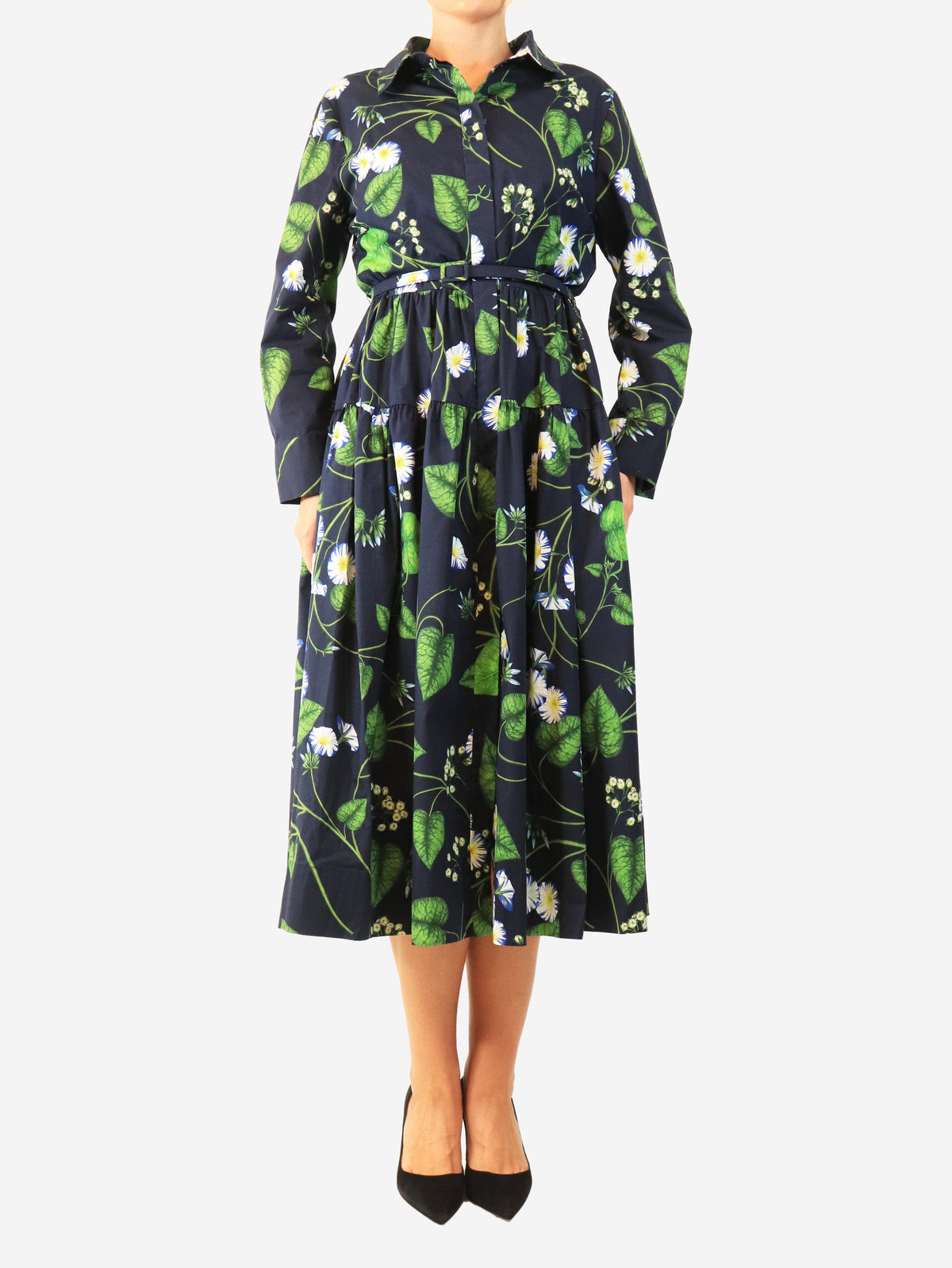 Navy Morning Glory shirt dress - size UK 16 Dresses Oscar De La Renta 