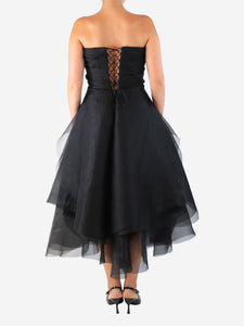 Ana Radu Black floral applique organza midi dress - size UK 8