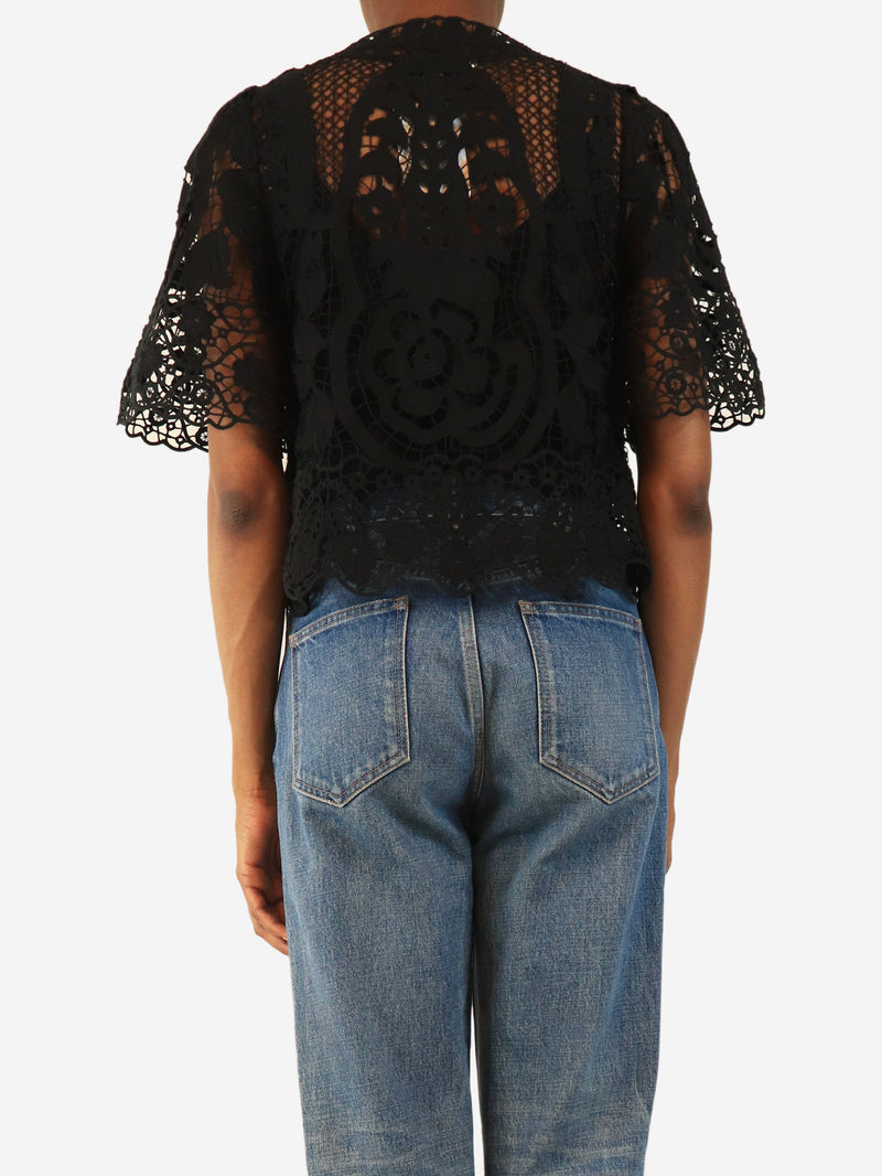 Black lace tie-front blouse - size XS Tops Sea New York 
