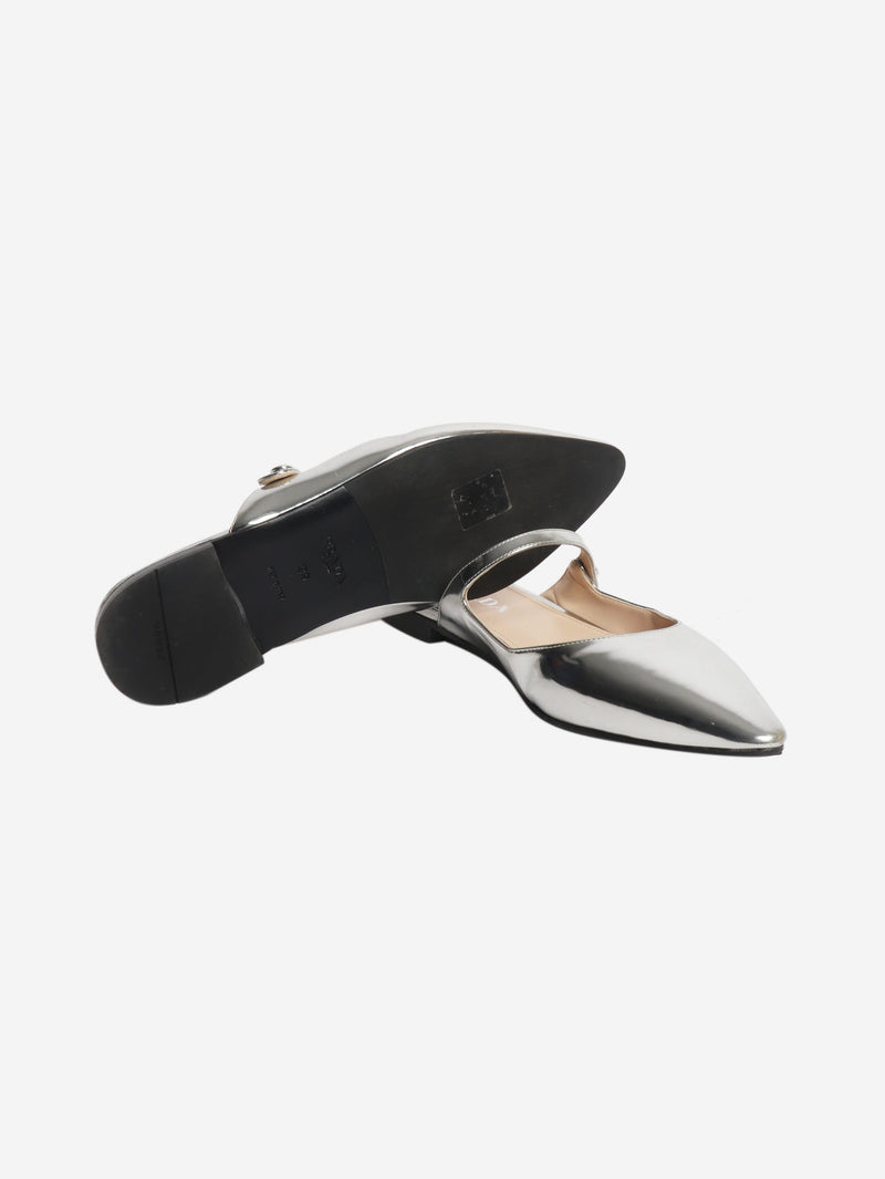 Silver metallic leather mules - size EU 39 Flat Sandals Prada 