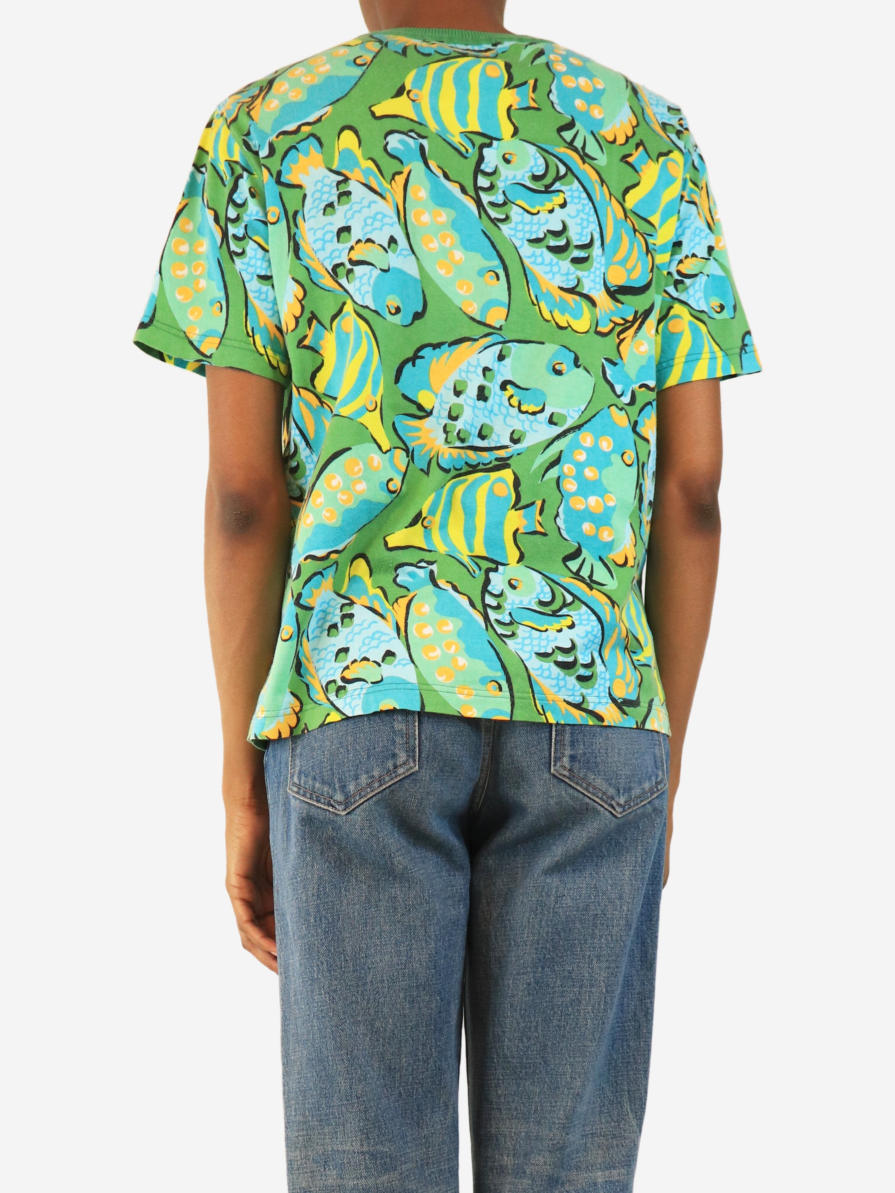 Green vintage fish-print t-shirt - size S