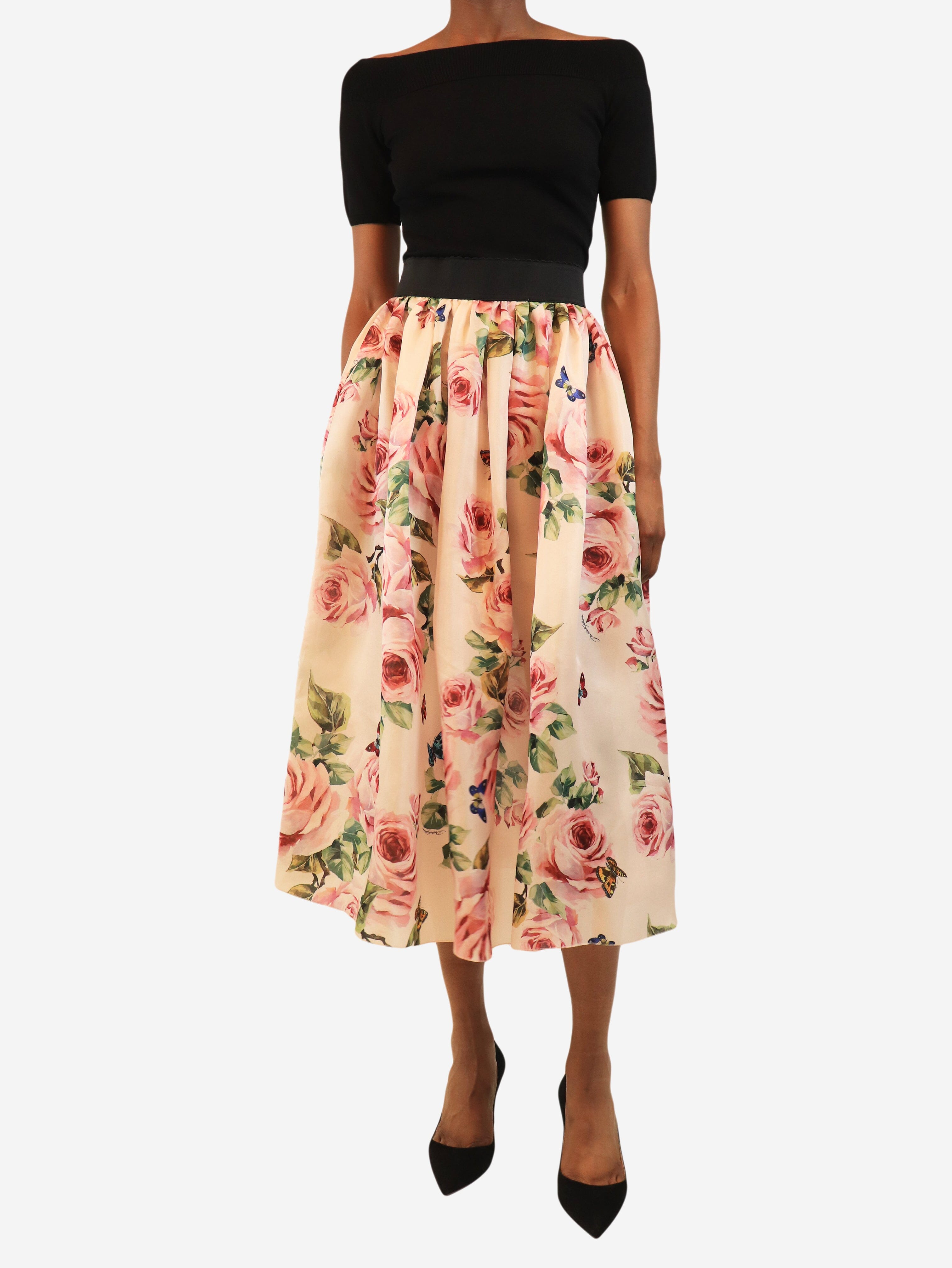 Pink silk rose-print midi skirt - size UK 6 Skirts Dolce & Gabbana 