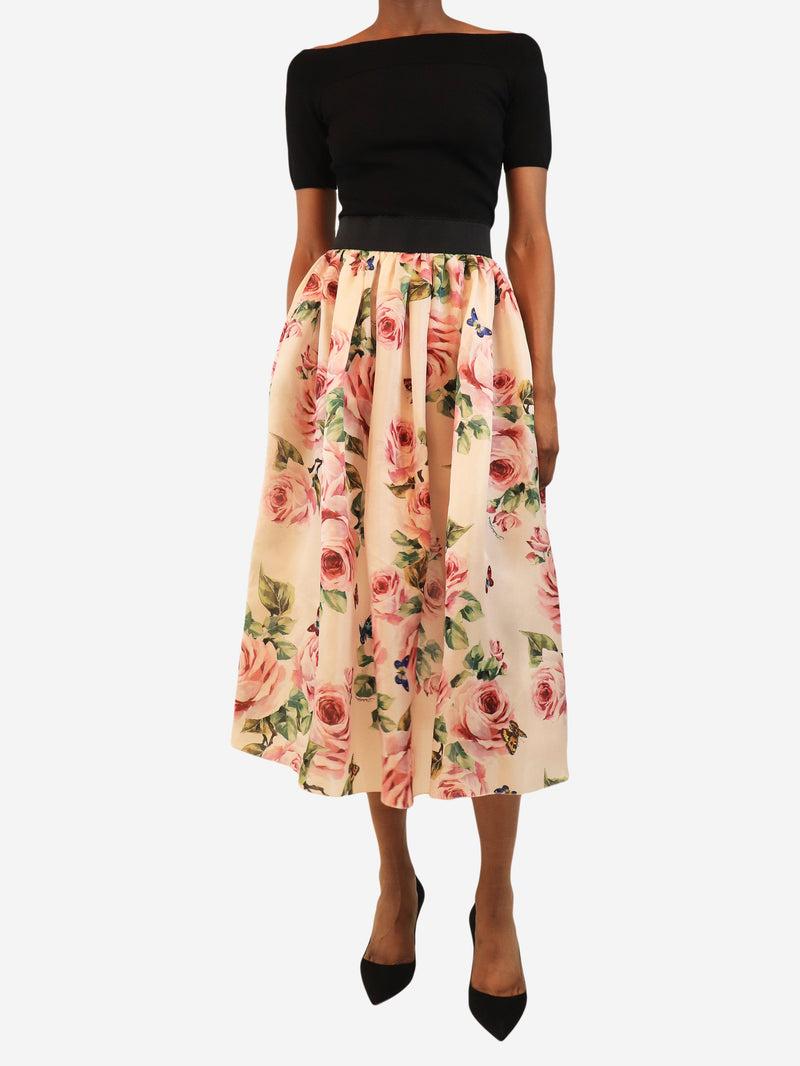 Pink silk rose-print midi skirt - size UK 6 Skirts Dolce & Gabbana 