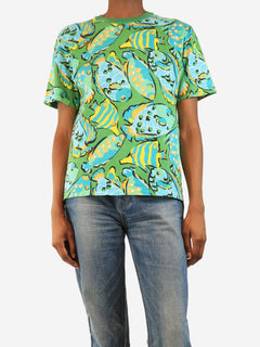 Green vintage fish-print t-shirt - size S