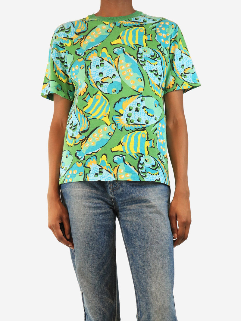Green vintage fish-print t-shirt - size S