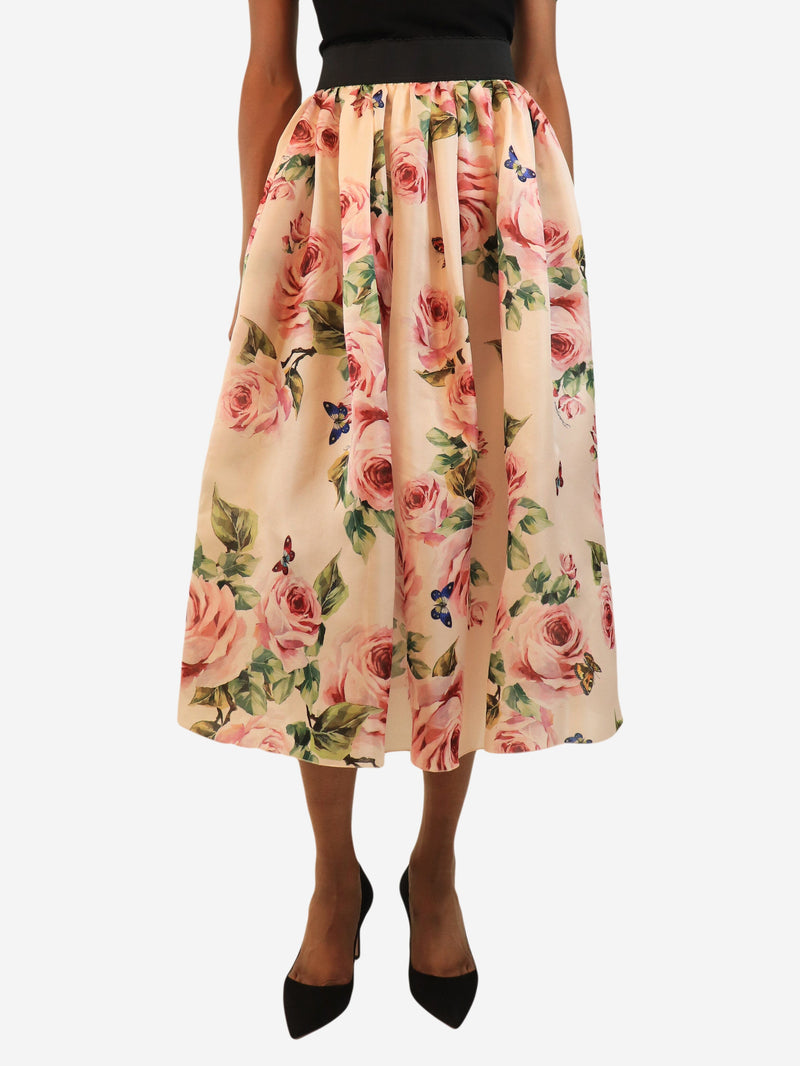 Pink silk rose-print midi skirt - size UK 6 Skirts Dolce & Gabbana 