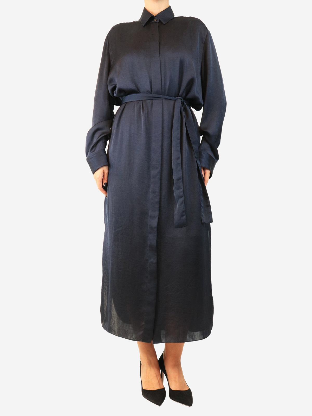 The Row Navy satin shirt dress - size UK 10 Dresses The Row 