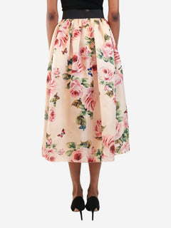 Pink silk rose-print midi skirt - size UK 6 Skirts Dolce & Gabbana 
