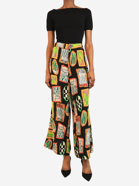 Black silk chiffon printed trousers - size XS alternate image