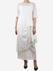 Morgane Le Fay Cream asymmetric gathered midi dress and sheer skirt set - size M