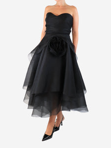 Ana Radu Black floral applique organza midi dress - size UK 8