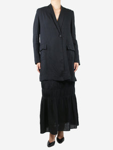 Morgane Le Fay Black linen shirred midi skirt and coat set - size M