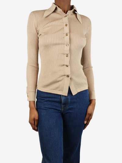 Beige ribbed button-front top - size UK 8 Knitwear Dodo Bar Or 