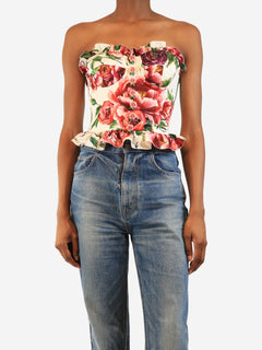 Cream and pink rose-print strapless bustier top - size UK 6 Tops Dolce & Gabbana 