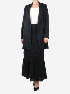 Morgane Le Fay Black linen shirred midi skirt and coat set - size M