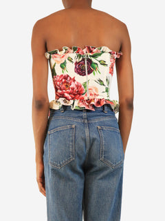 Cream and pink rose-print strapless bustier top - size UK 6 Tops Dolce & Gabbana 