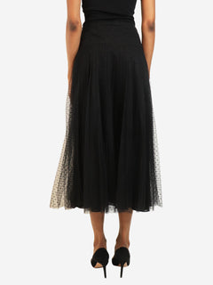 Black tulle polka-dot pleated midi skirt - size UK 8