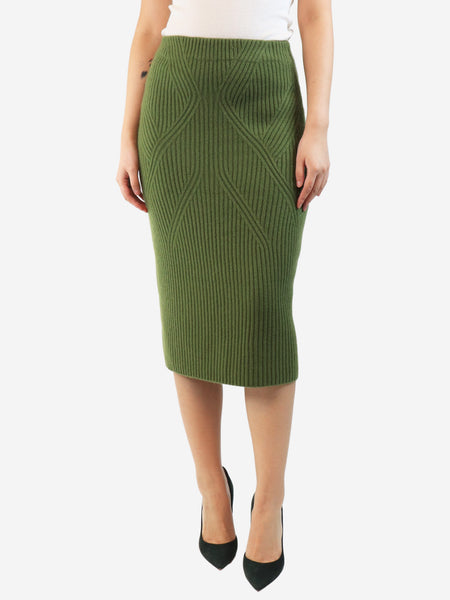 Green ribbed cashmere midi skirt - size M product image