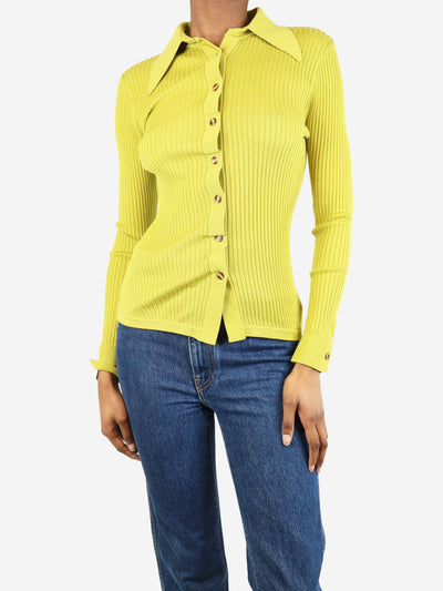 Lime green ribbed button-front top - size UK 8 Knitwear Dodo Bar Or 