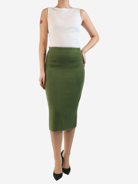 Green ribbed cashmere midi skirt - size M alternate image