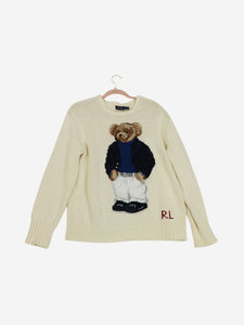 Polo Ralph Lauren Cream Polo Bear crewneck jumper - size M