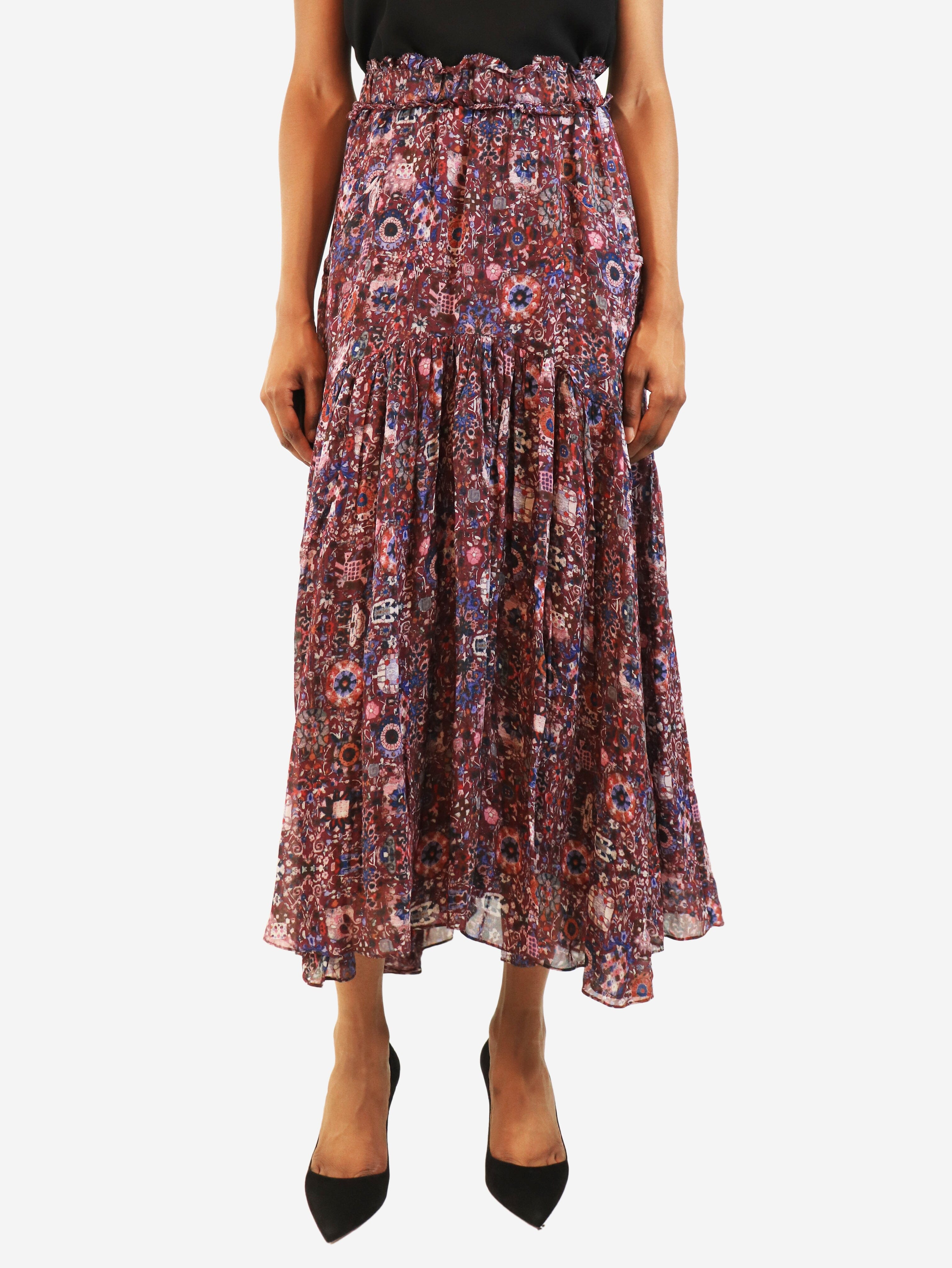 Purple printed long skirt - size UK 6