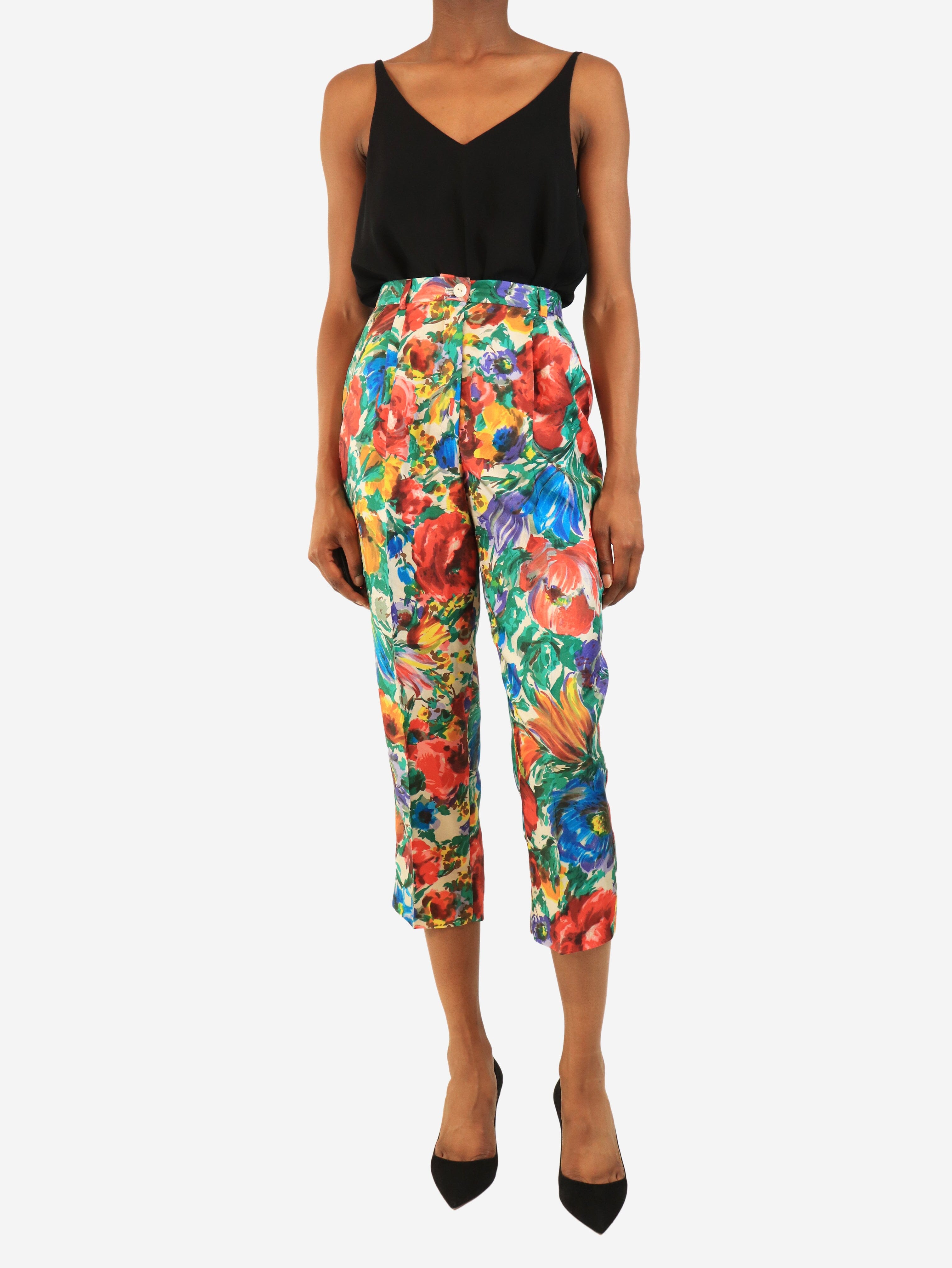 Multicolour silk floral printed trousers - size UK 6 Trousers Dolce & Gabbana 