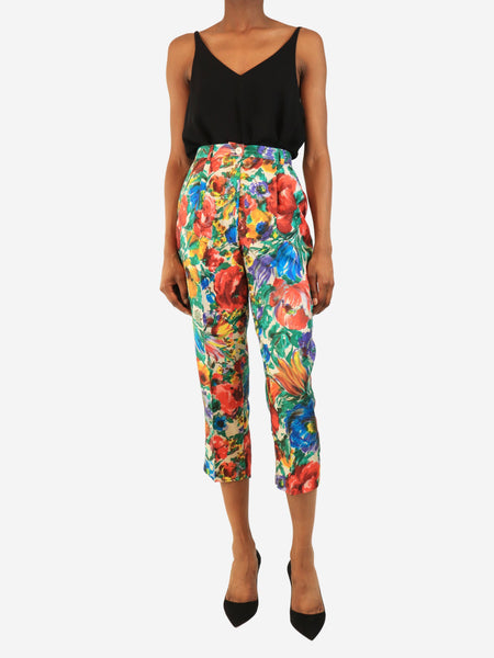 Multicolour silk floral printed trousers - size UK 6 alternate image