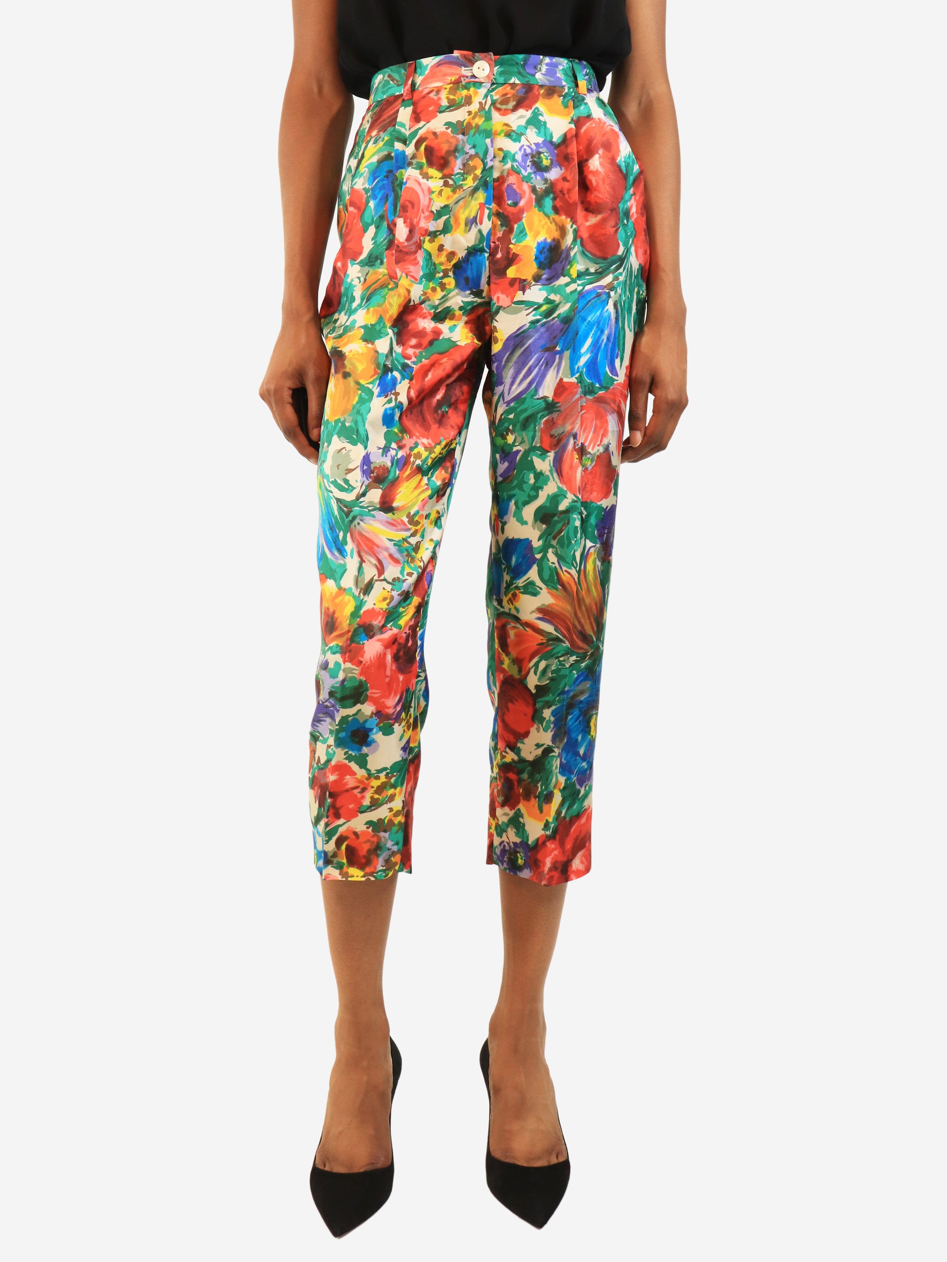 Multicolour silk floral printed trousers - size UK 6 Trousers Dolce & Gabbana 