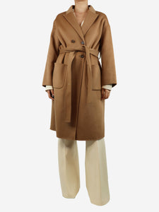 Anine Bing Tan belted wool-blend double-breasted coat - size S