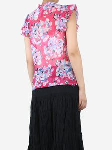 Claudie Pierlot Pink sleeveless floral ruffled blouse - size UK 12