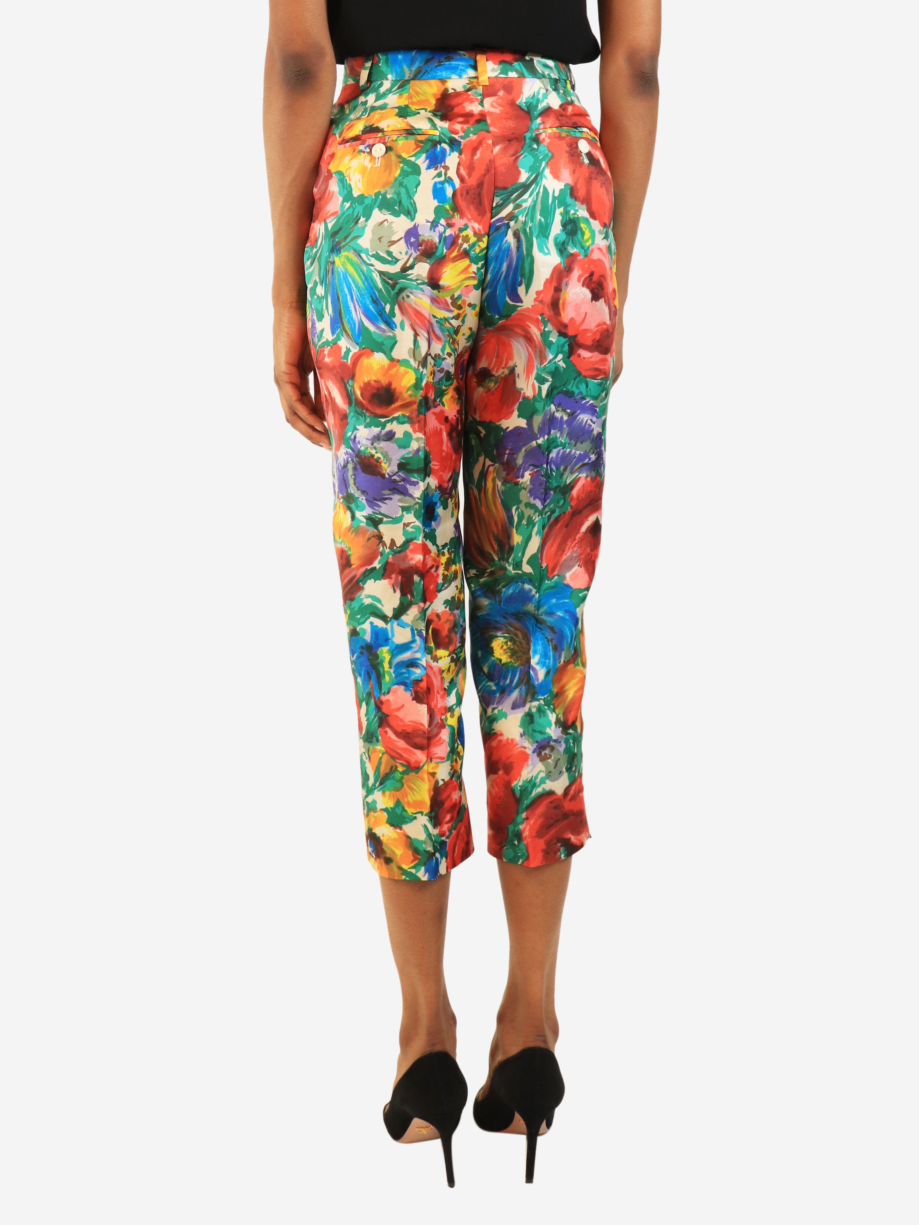 Multicolour silk floral printed trousers - size UK 6 Trousers Dolce & Gabbana 