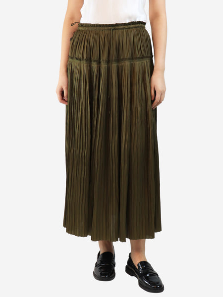 Khaki satin pleated midi skirt - size UK 10 product image