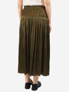 Khaki satin pleated midi skirt - size UK 10 Skirts Ulla Johnson 