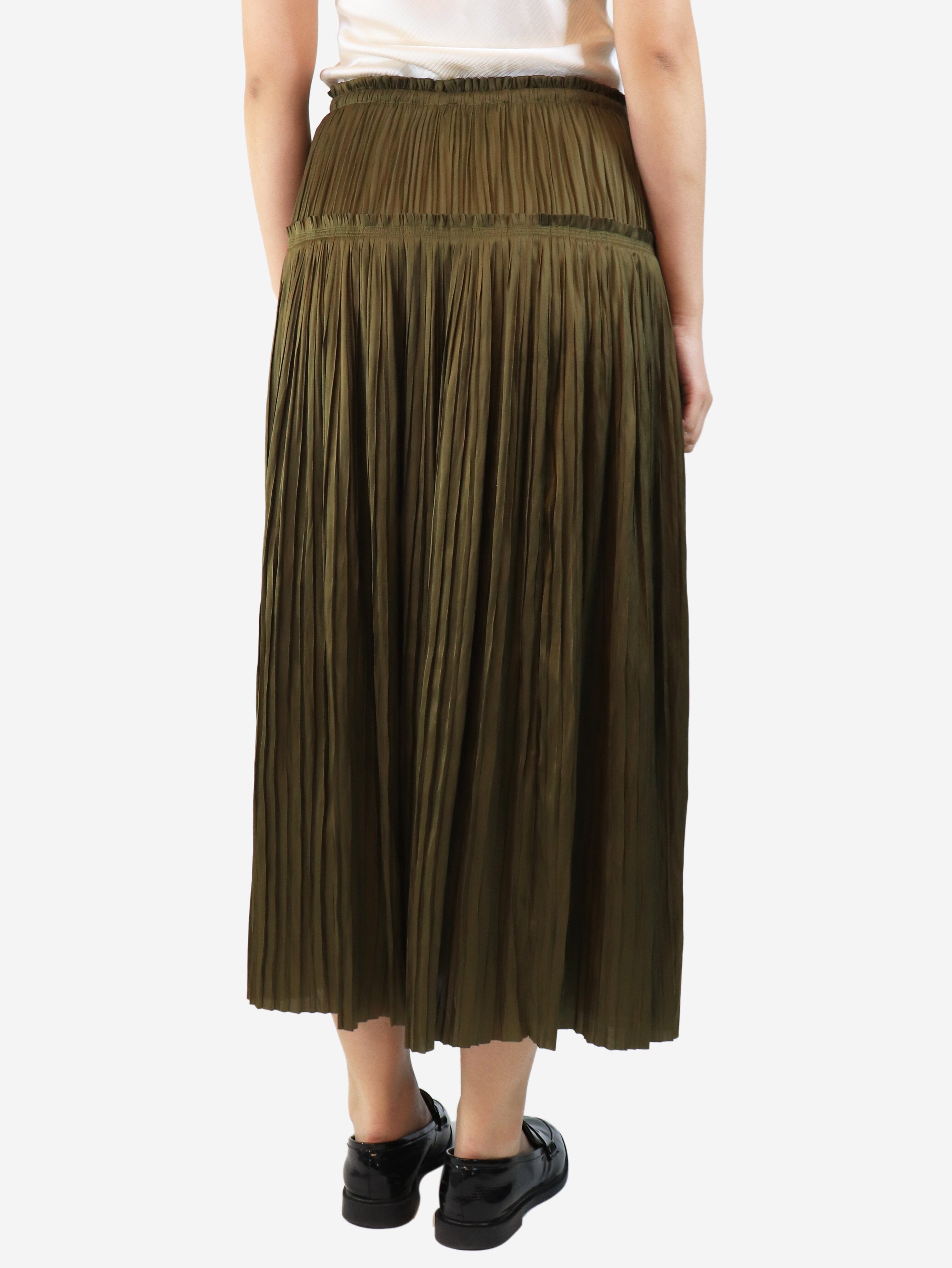 Khaki satin pleated midi skirt - size UK 10 Skirts Ulla Johnson 