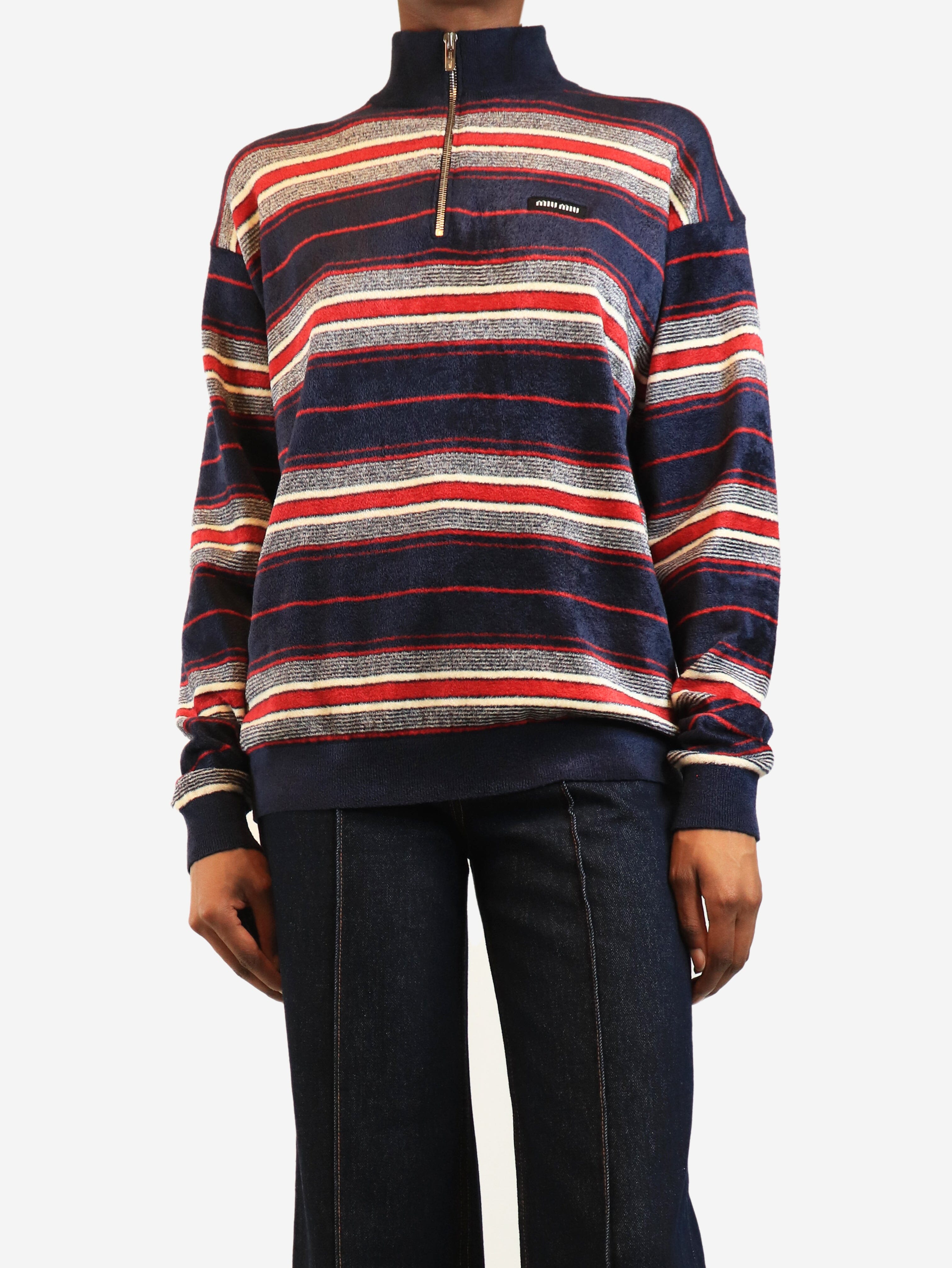Navy chenille half-zipper sweater - size UK 4 Tops Miu Miu 