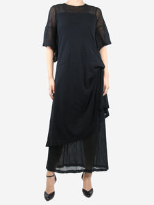 Morgane Le Fay Black asymmetric gathered midi dress and sheer skirt set - size M