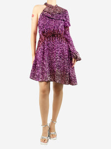 Halpern Purple one-shoulder sequin mini dress - size UK 12