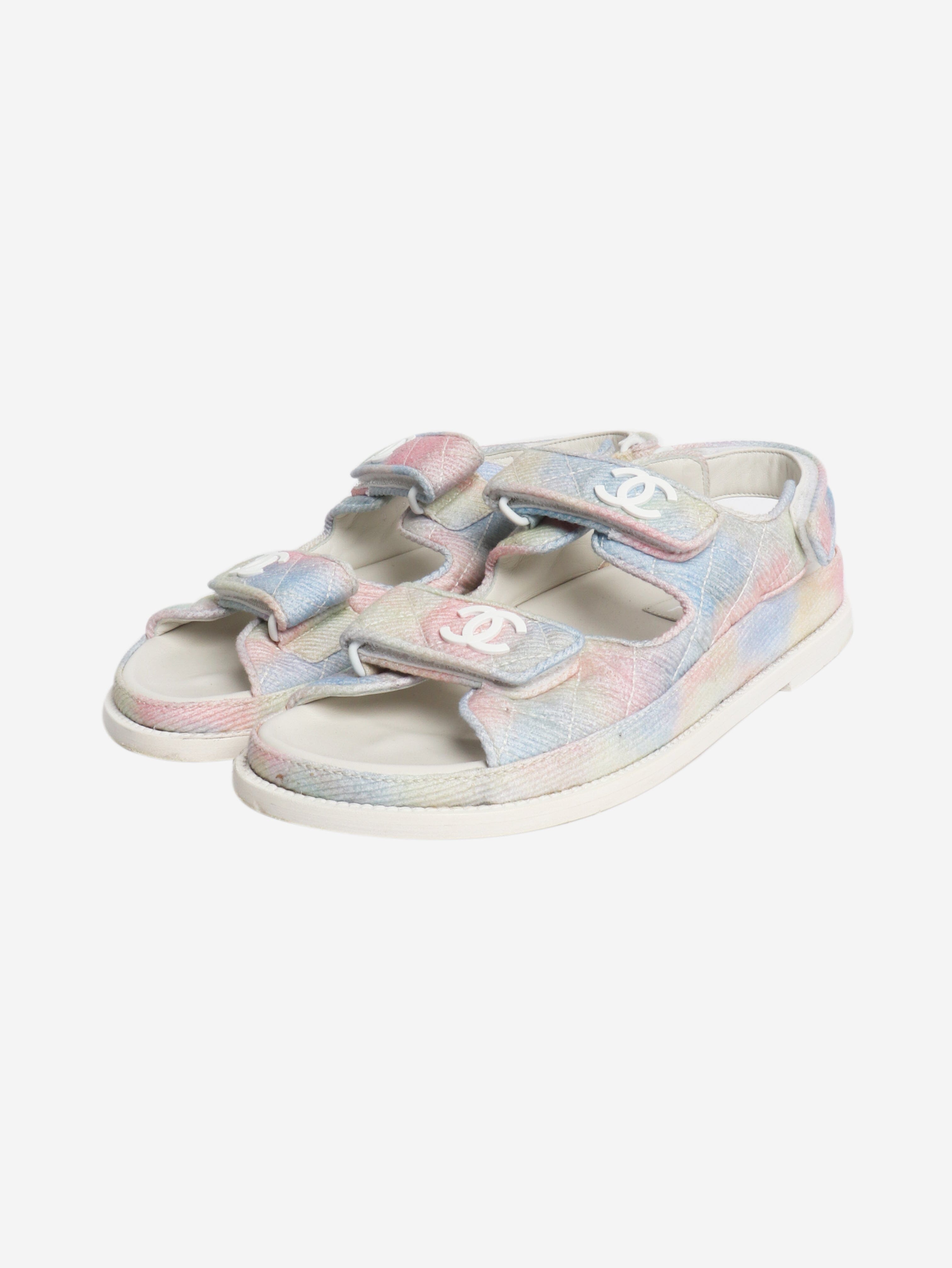 Multicolour Cruise 2022 pastel quilted sandals - size EU 37.5 Flat Sandals Chanel 