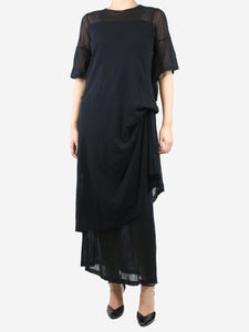 Morgane Le Fay Black asymmetric gathered midi dress and sheer skirt set - size M