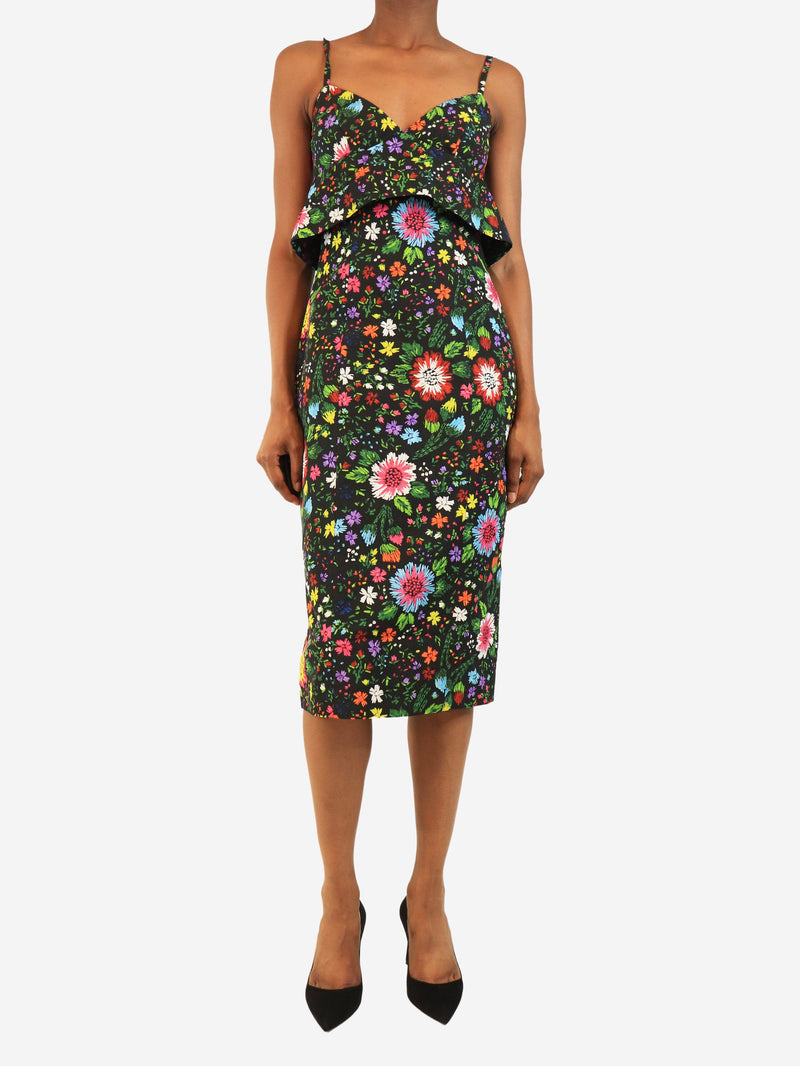Black floral printed midi dress - size UK 6 Dresses Victoria Beckham 