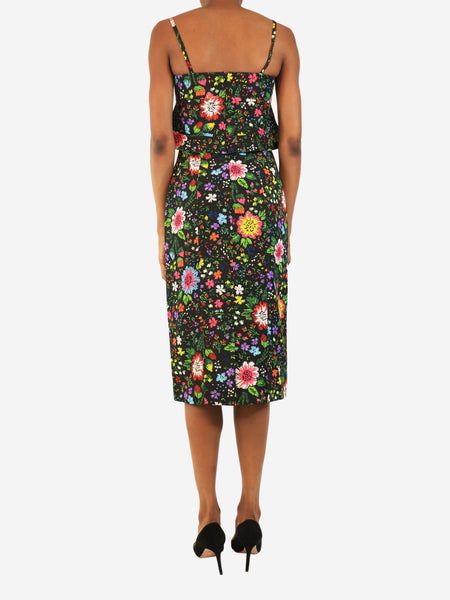 Black floral printed midi dress - size UK 6 alternate image