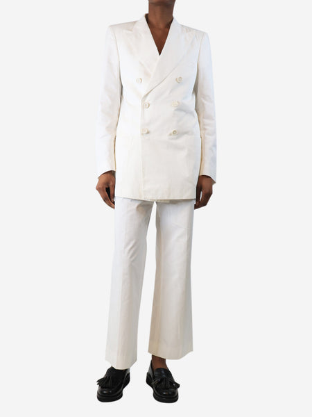 White two-piece jacket and trouser suit set - size UK 6 product image