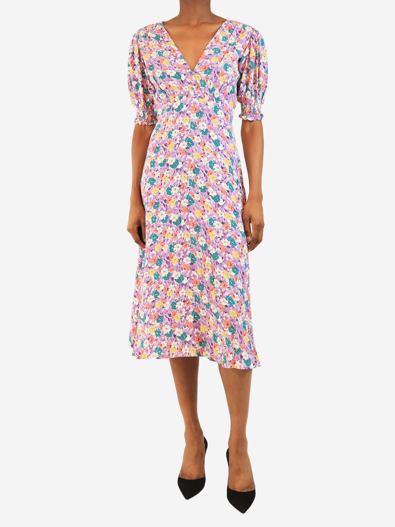 Purple Marie-Louise floral midi dress - size XS
