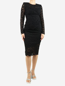 Dolce & Gabbana Black padded-shoulder gathered lace midi dress - size UK 10