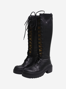 Christian Dior Black leather knee-high lace-up boots - size EU 38.5
