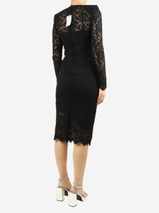 Dolce & Gabbana Black padded-shoulder gathered lace midi dress - size UK 10