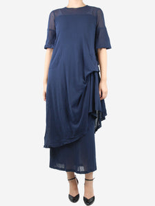 Morgane Le Fay Blue asymmetric gathered midi dress and sheer skirt set - size M