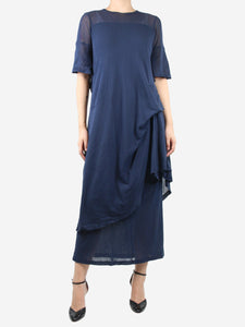 Morgane Le Fay Blue asymmetric gathered midi dress and sheer skirt set - size M