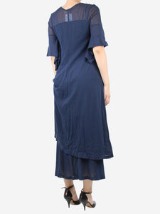 Morgane Le Fay Blue asymmetric gathered midi dress and sheer skirt set - size M